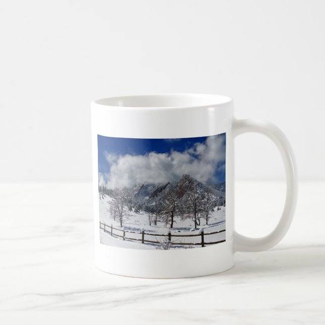 Boulder Colorado Flatirons Snowy Landscape View Coffee Mug (Right)
