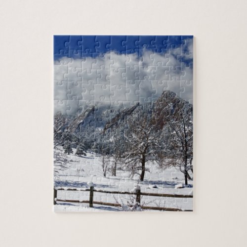 Boulder Colorado Flatirons Snowy Landscape View Jigsaw Puzzle