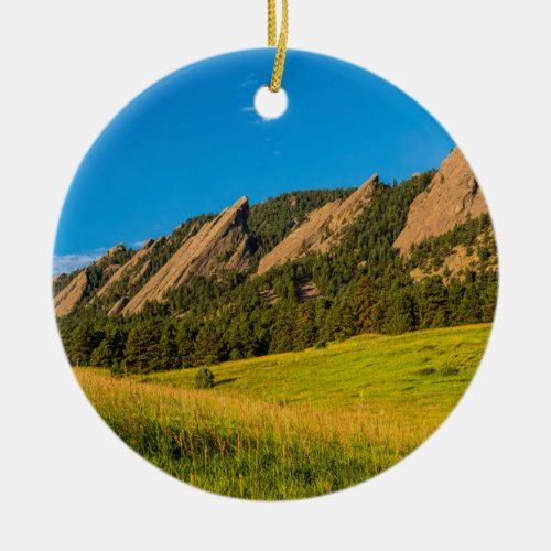 Boulder Colorado Flatirons Sunrise Golden Light Ceramic Ornament