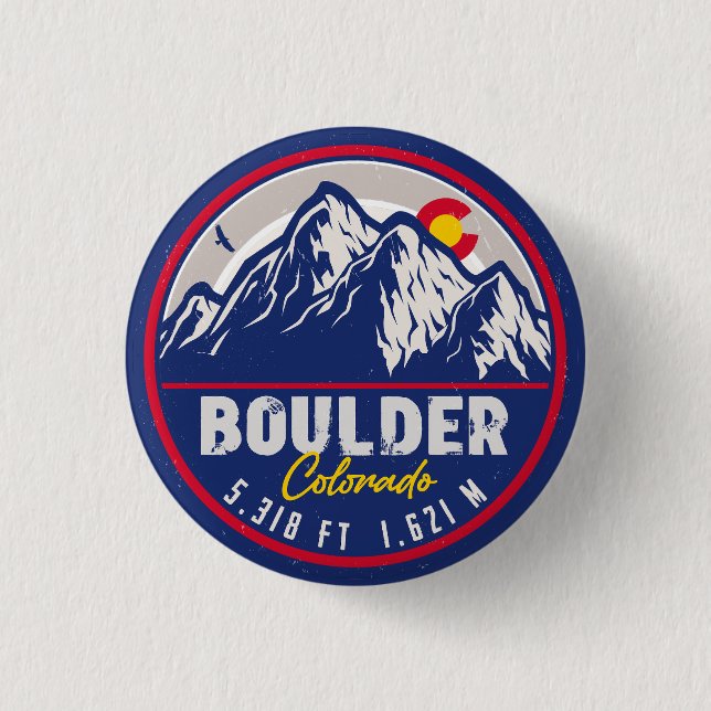 Boulder Colorado Retro Sunset Mountain Souvenirs Button (Front)