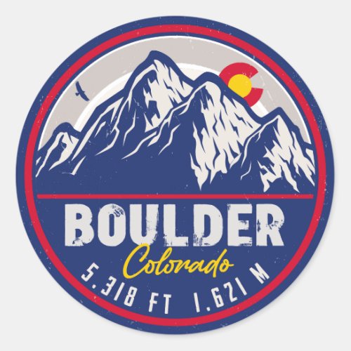 Boulder Colorado Retro Sunset Mountain Souvenirs Classic Round Sticker