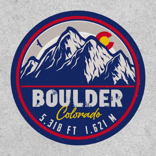 Boulder Colorado Retro Sunset Mountain Souvenirs Patch (Front)