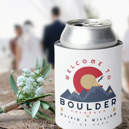 Boulder Colorado Stylized Skyline Welcome Wedding Can Cooler