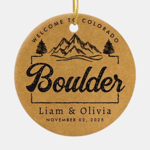 Boulder Colorado Wedding Minimalist Welcome Ceramic Ornament