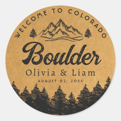 Boulder Colorado Wedding Minimalist Welcome Classic Round Sticker
