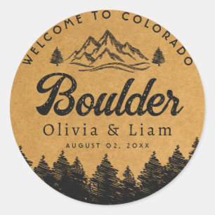 Boulder Colorado Wedding Minimalist Welcome Classic Round Sticker