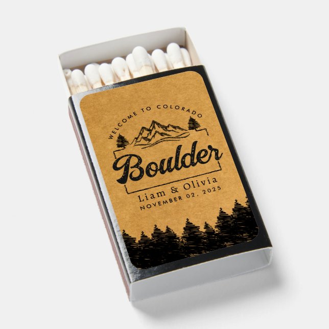 Boulder Colorado Wedding Minimalist Welcome Matchboxes (Front Open)