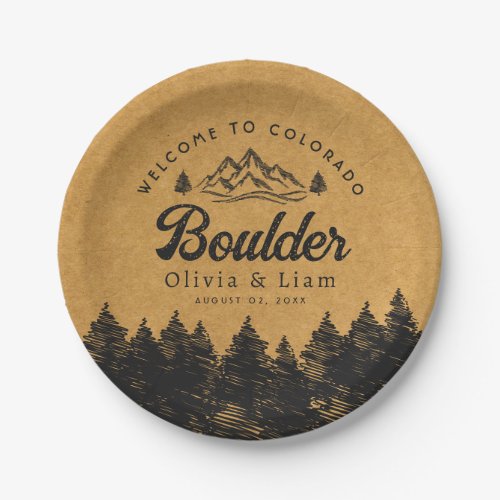 Boulder Colorado Wedding Minimalist Welcome Paper Plates