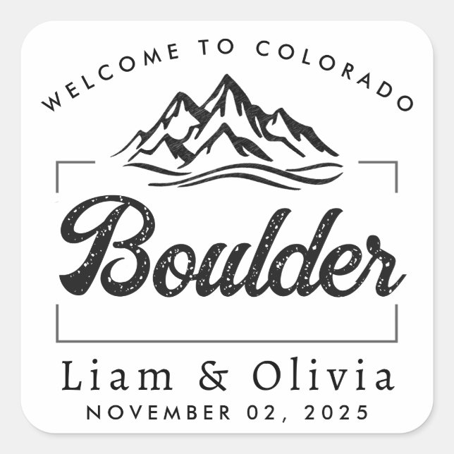 Boulder Colorado Wedding Minimalist Welcome Square Sticker (Front)