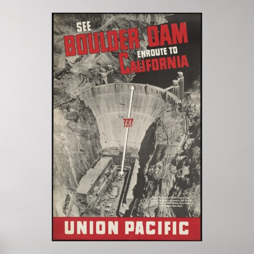 Boulder Dam California Vintage Travel Poster Ad