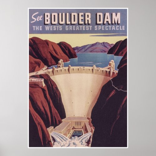 Boulder Dam Retro Vintage Travel Poster