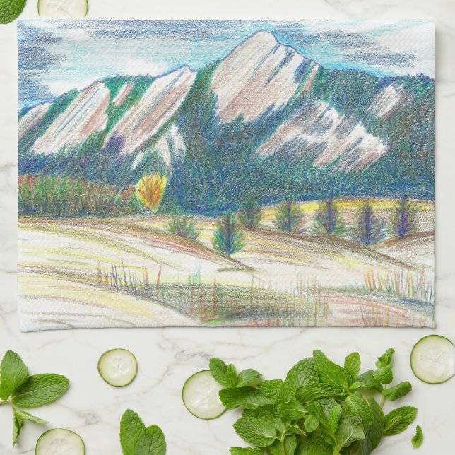 Boulder Flatirons Summer-into-Fall Kitchen Towel (Folded)