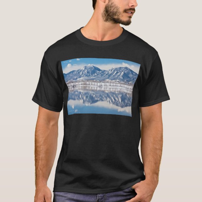 Boulder Reservoir Flatirons Reflections Boulder Co T-Shirt (Front)