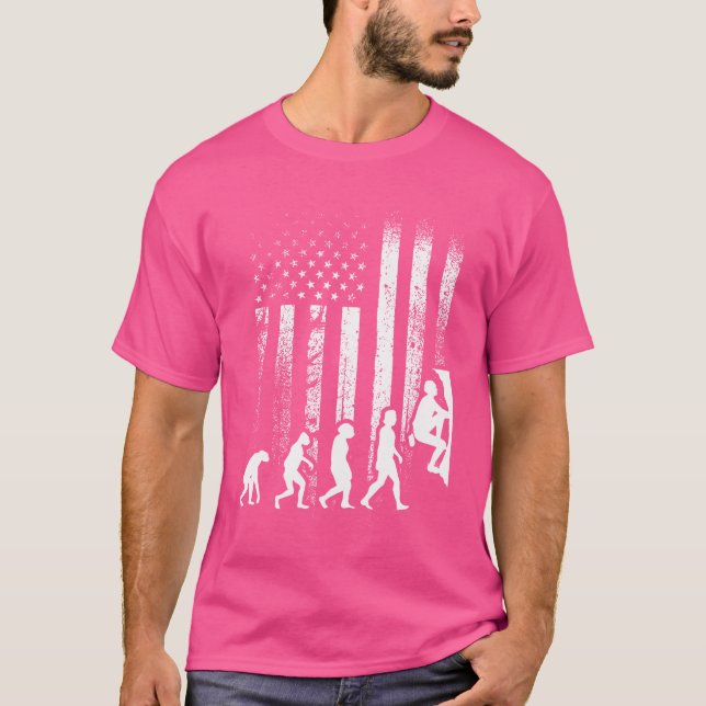 Bouldering America Flag Mountain Climbing T-Shirt (Front)