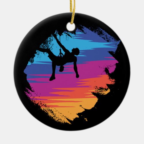 Bouldering _ Distressed Retro Rock Climbing Ceramic Ornament