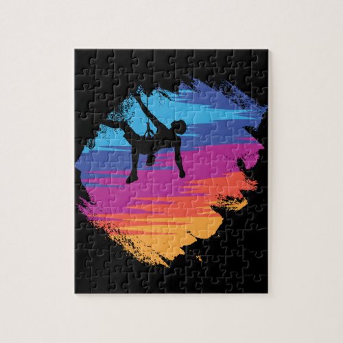 Bouldering _ Distressed Retro Rock Climbing Jigsaw Puzzle