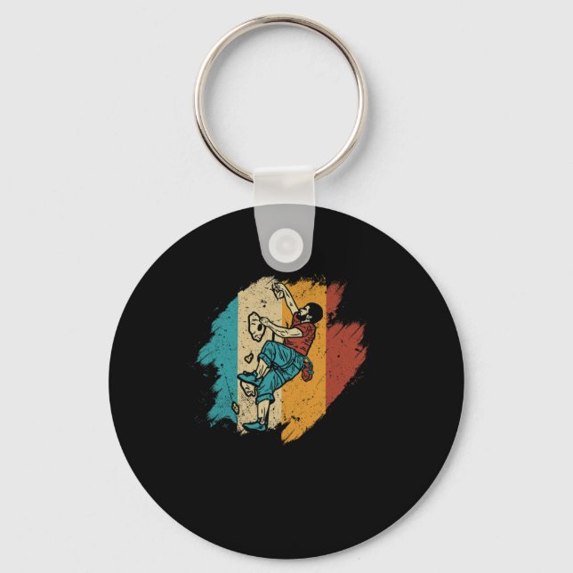 Bouldering Rock Climber Mountain Climbing - Retro  Keychain (Front)