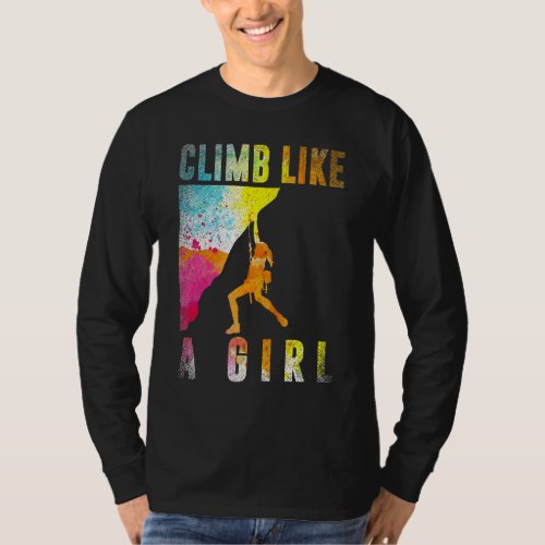 Bouldering Rock Climber Women Girls Kids Rock Clim T_Shirt