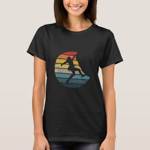 Bouldering Silhouette On A Distressed Retro Sunset T_Shirt
