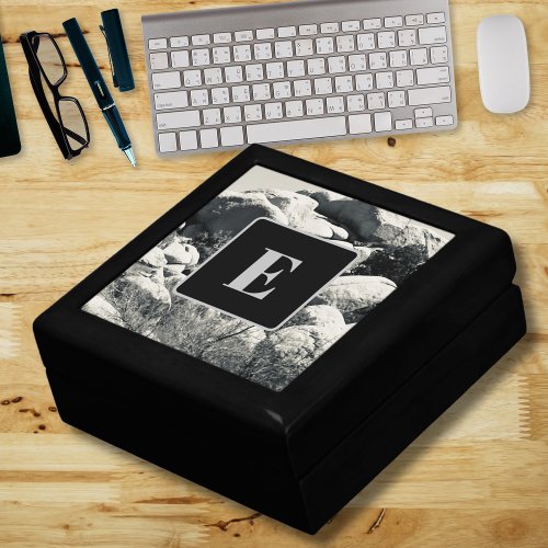 Boulders in Grayscale Monogram  Gift Box