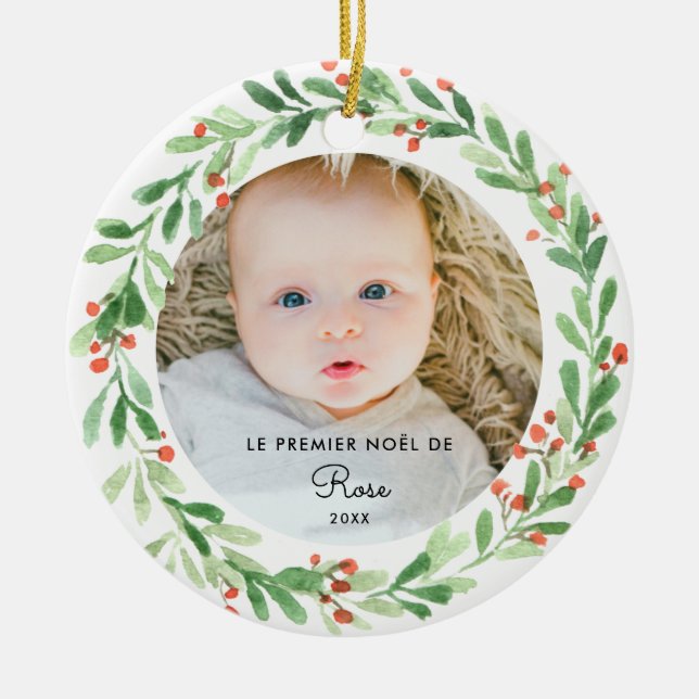 Boule De Noël Personnalisée 1er Noël Avec Photo -  Ceramic Ornament (Front)