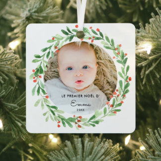Boule De Noël Premier Noël Avec Photo Et Prénom Metal Ornament