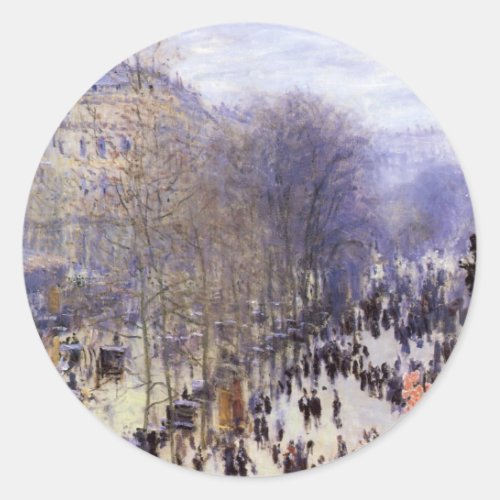 Boulevard des Capucines by Claude Monet Fine Art Classic Round Sticker
