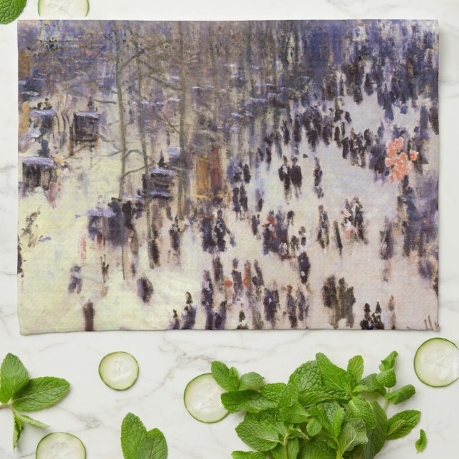 Boulevard des Capucines by Claude Monet, Fine Art Kitchen Towel (Folded)