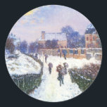 Boulevard Saint Denis Argenteuil by Claude Monet Classic Round Sticker<br><div class="desc">Boulevard Saint Denis Argenteuil, Snow Effect (1875) by Claude Monet is a vintage impressionism fine art nature painting. A cityscape with a snow covered road in the town of Argenteuil, France during the winter. People are walking along the street and the buildings of the city are in the distance. About...</div>
