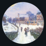 Boulevard Saint Denis Argenteuil by Claude Monet Classic Round Sticker<br><div class="desc">Boulevard Saint Denis Argenteuil, Snow Effect (1875) by Claude Monet is a vintage impressionism fine art nature painting. A cityscape with a snow covered road in the town of Argenteuil, France during the winter. People are walking along the street and the buildings of the city are in the distance. About...</div>