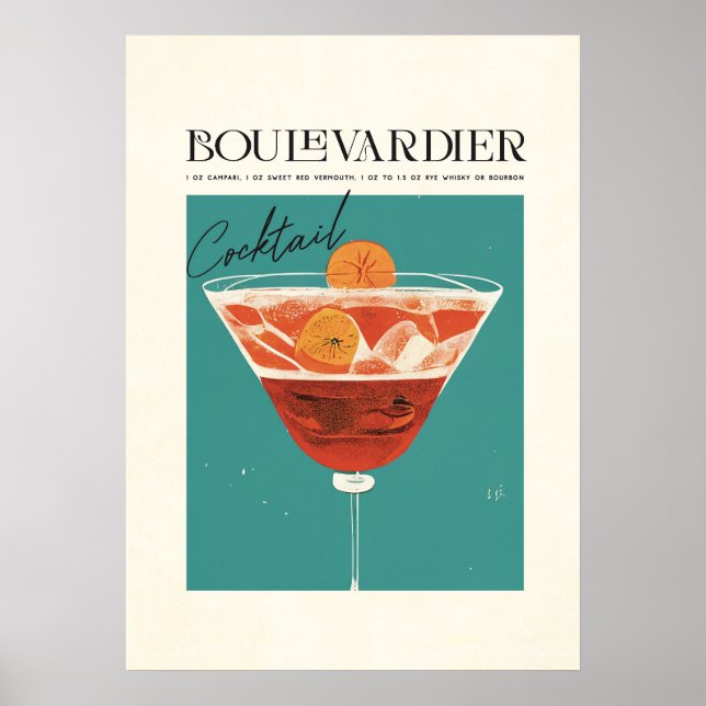Boulevardier Cocktail Classic Recipe Poster (Front)