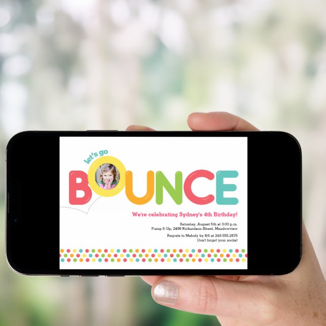 Bounce House Birthday Invitation Photo Card Pink (Front Digital)