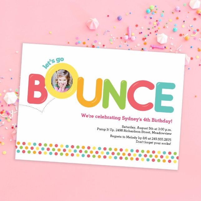 Bounce House Birthday Invitation Photo Card Pink (Creator Uploaded)