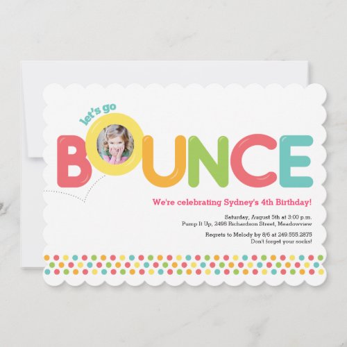 Bounce House Birthday Invitation Photo Card Pink