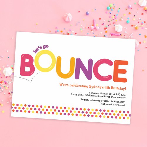 Bounce House Birthday Invitation Pink  Orange