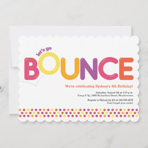 Bounce House Birthday Invitation Pink  Orange