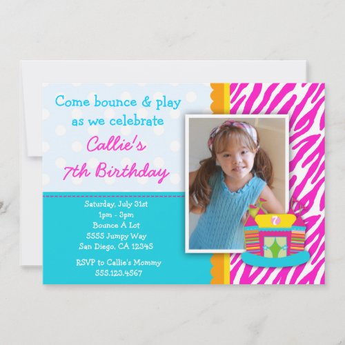 Bounce House Birthday Invitation Zebra Print Pink