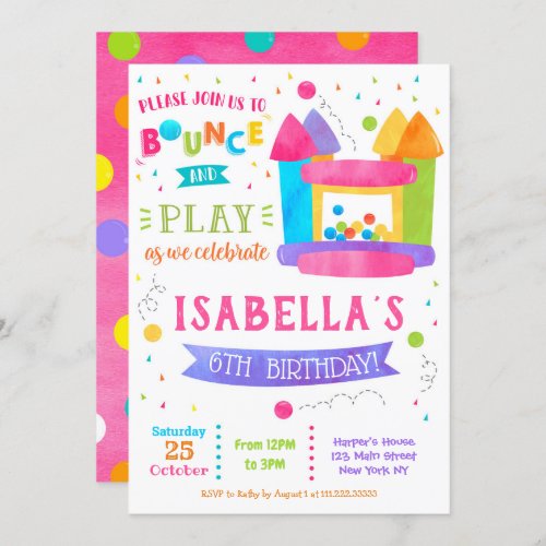 Bounce House Birthday Invitations for girl