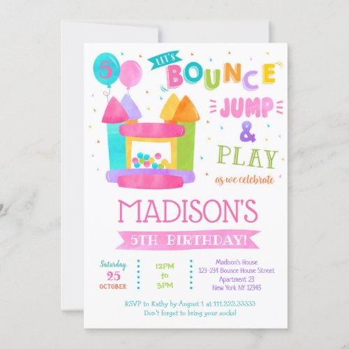 Bounce House Birthday Invitations for girl