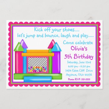 Bounce House Birthday Invitations- Girl Colors Invitation by LittlebeaneBoutique at Zazzle
