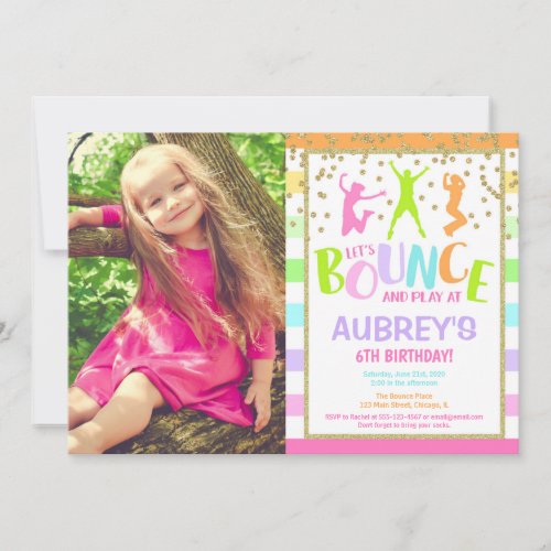 Bounce house birthday party colorful photo invitation