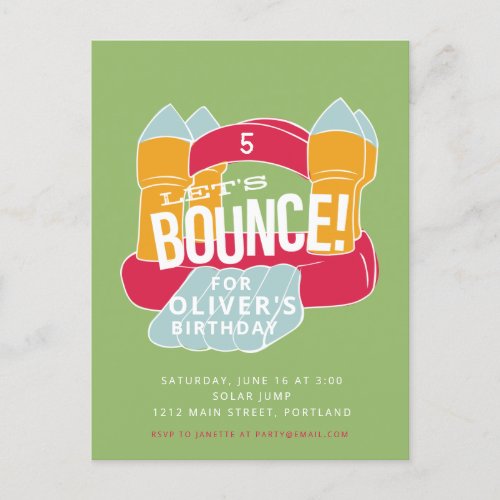 Bounce House birthday party design invitation Postcard