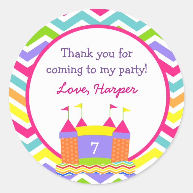 Bounce House Birthday Party Favor Stickers (Front)
