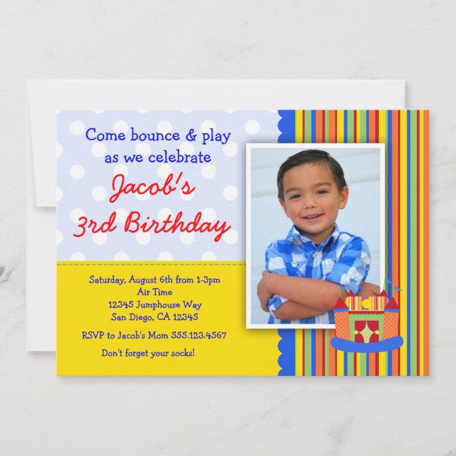 Bounce House Birthday Party Invitation Boy (Front)