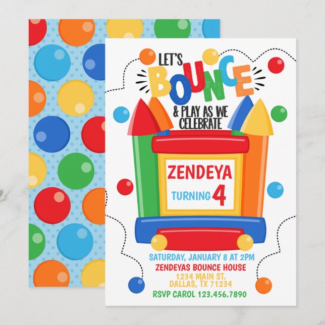 Bounce House Birthday Party Invitation Invite (Front/Back)