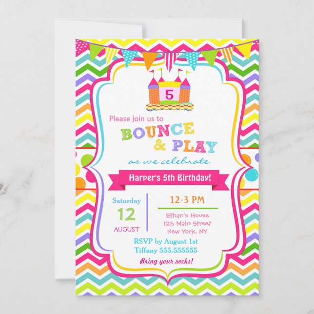 Bounce House Birthday Party Invitations Girl (Front)