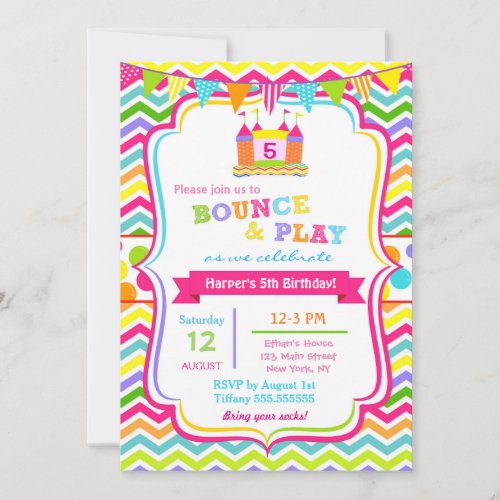 Bounce House Birthday Party Invitations Girl