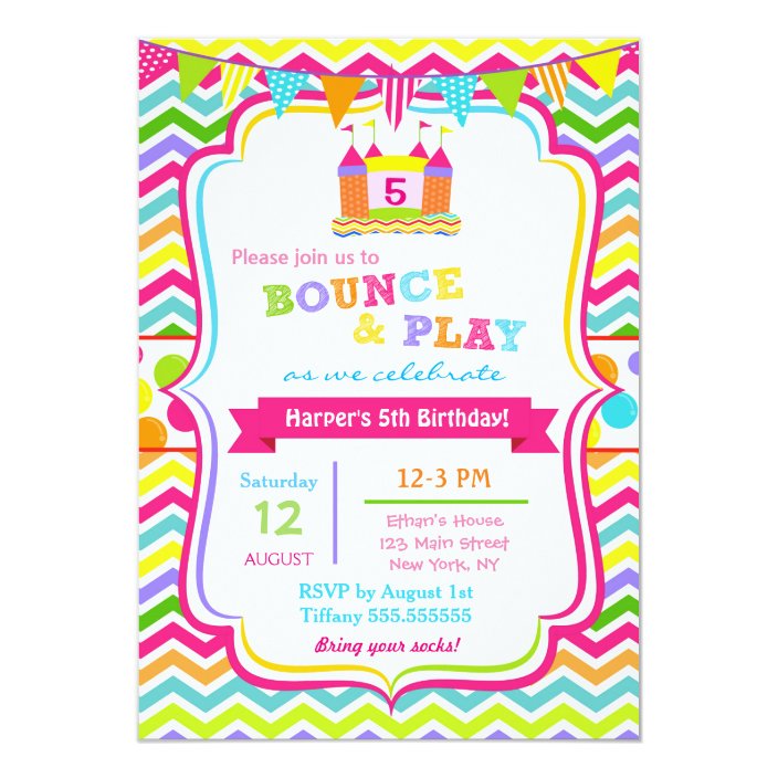 Bounce House Birthday Party Invitations Girl