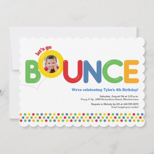 Bounce House Birthday Party Photo Red Blue Green Invitation