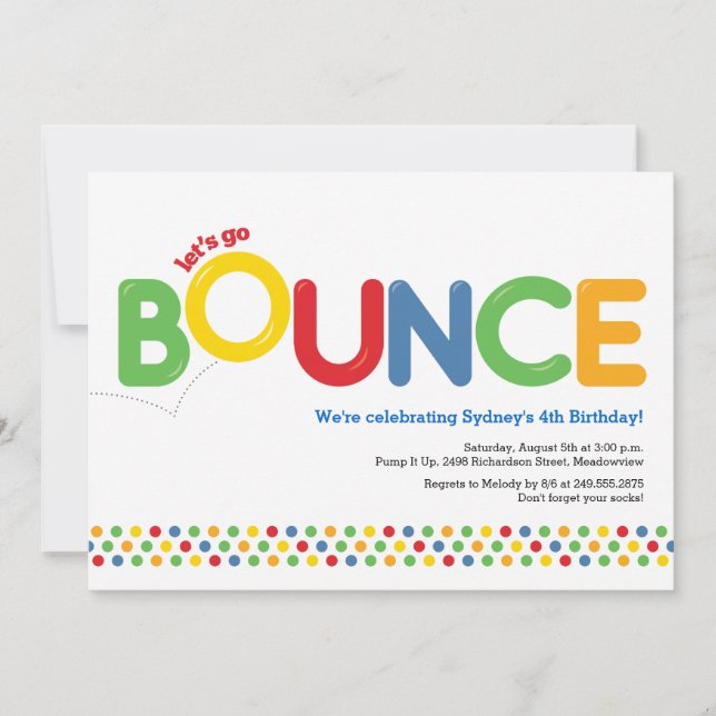 Bounce House Birthday Party Red Blue Yellow Green Invitation (Front)